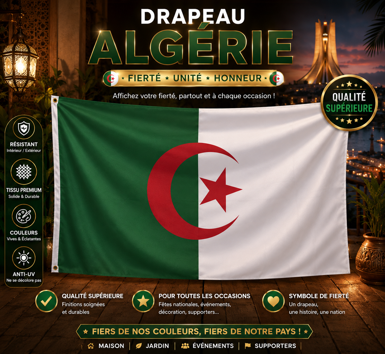Grand drapeau Algérie 90x150 cm
