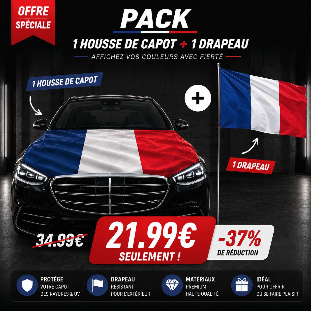 Pack France 1 Drapeau / 1 Housse