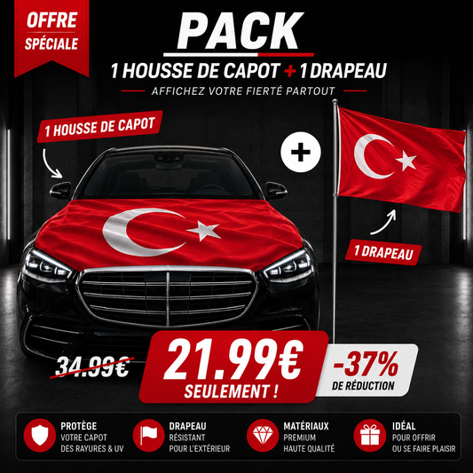 Pack Turquie 🇹🇷 Housse de Capot + Drapeau -50% | Coupe du Monde 2026