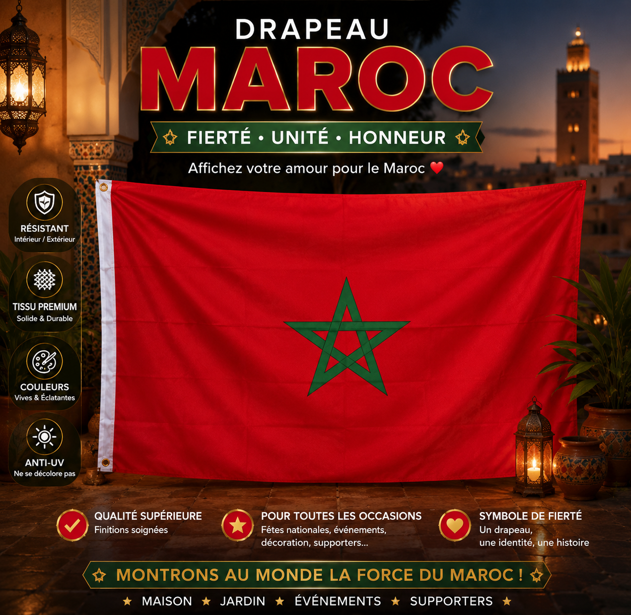 Grand Drapeau Maroc 90 x 150 cm