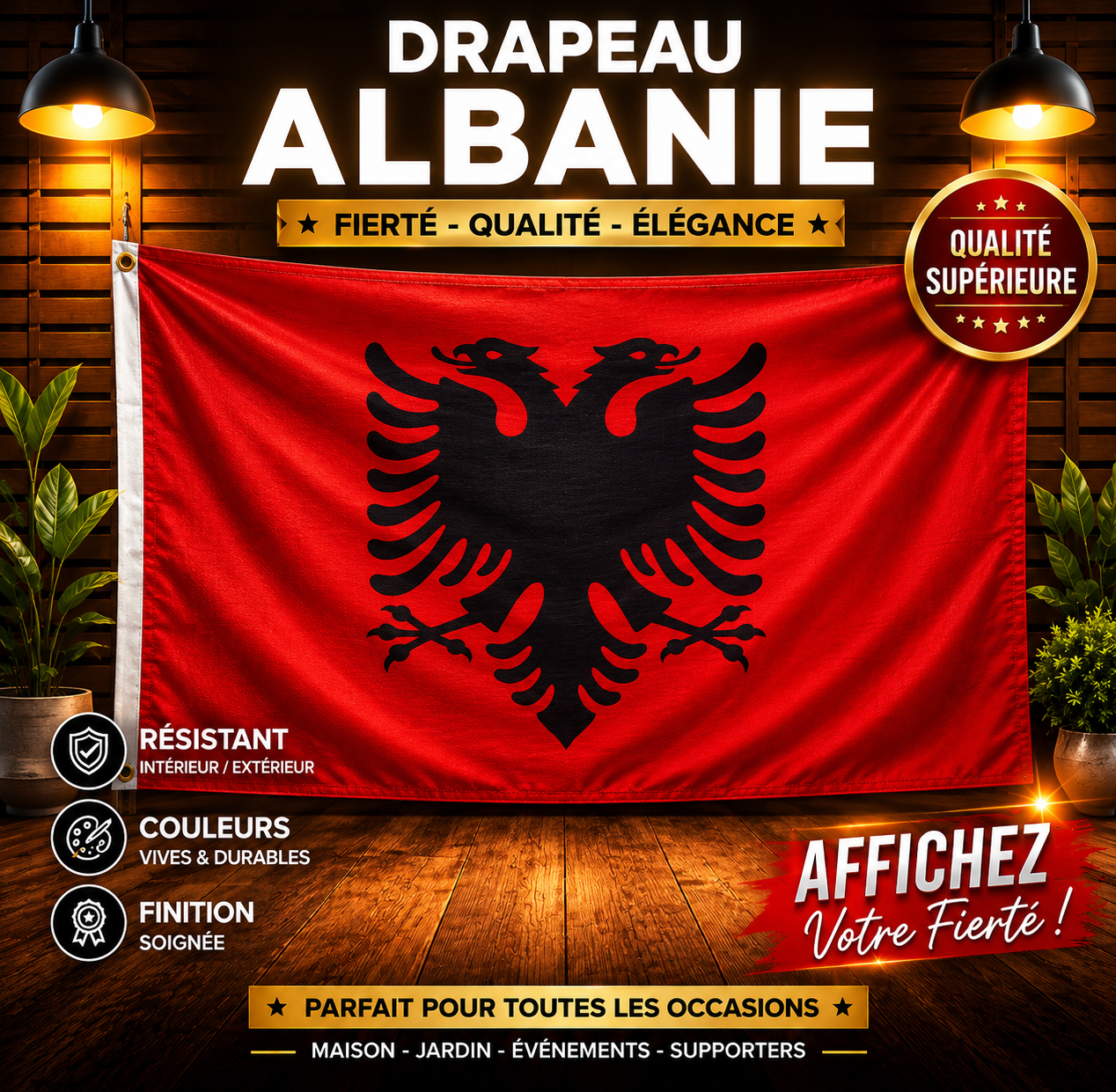 Grand Drapeau Albanie 90x150cm